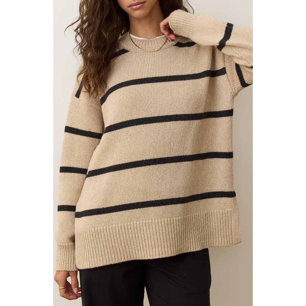 Marine Layer Berkeley Stripe Merino Wool Blend Sweater In Burgundy