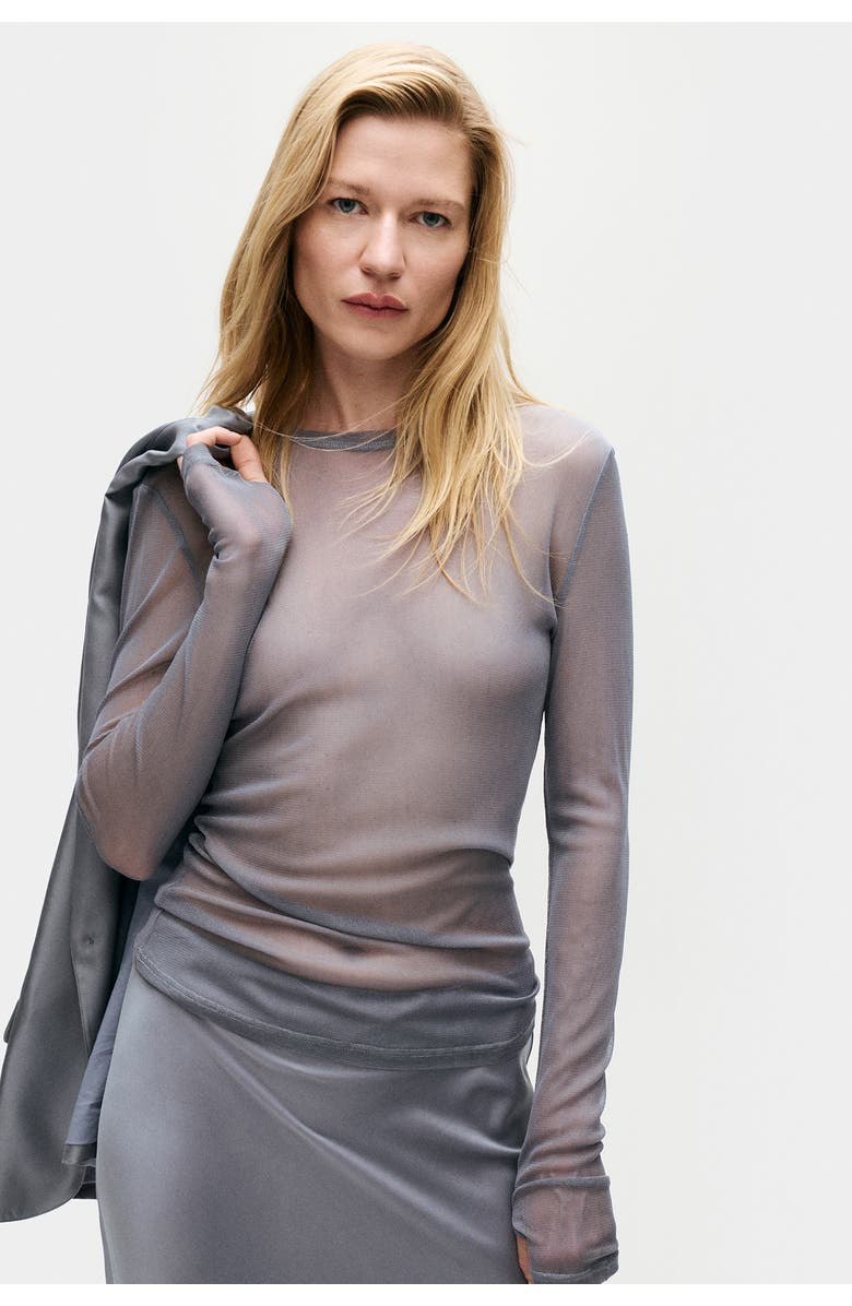 SILK LAUNDRY MESH LONG SLEEVE TOP STORM, Main, color, Storm