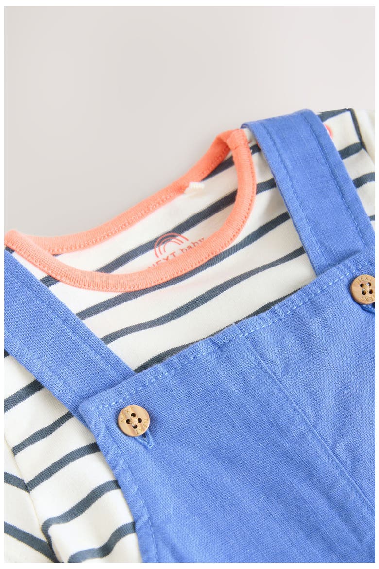 Farm Embroidered Romper & Stripe Bodysuit Set, Alternate, color, BLUE