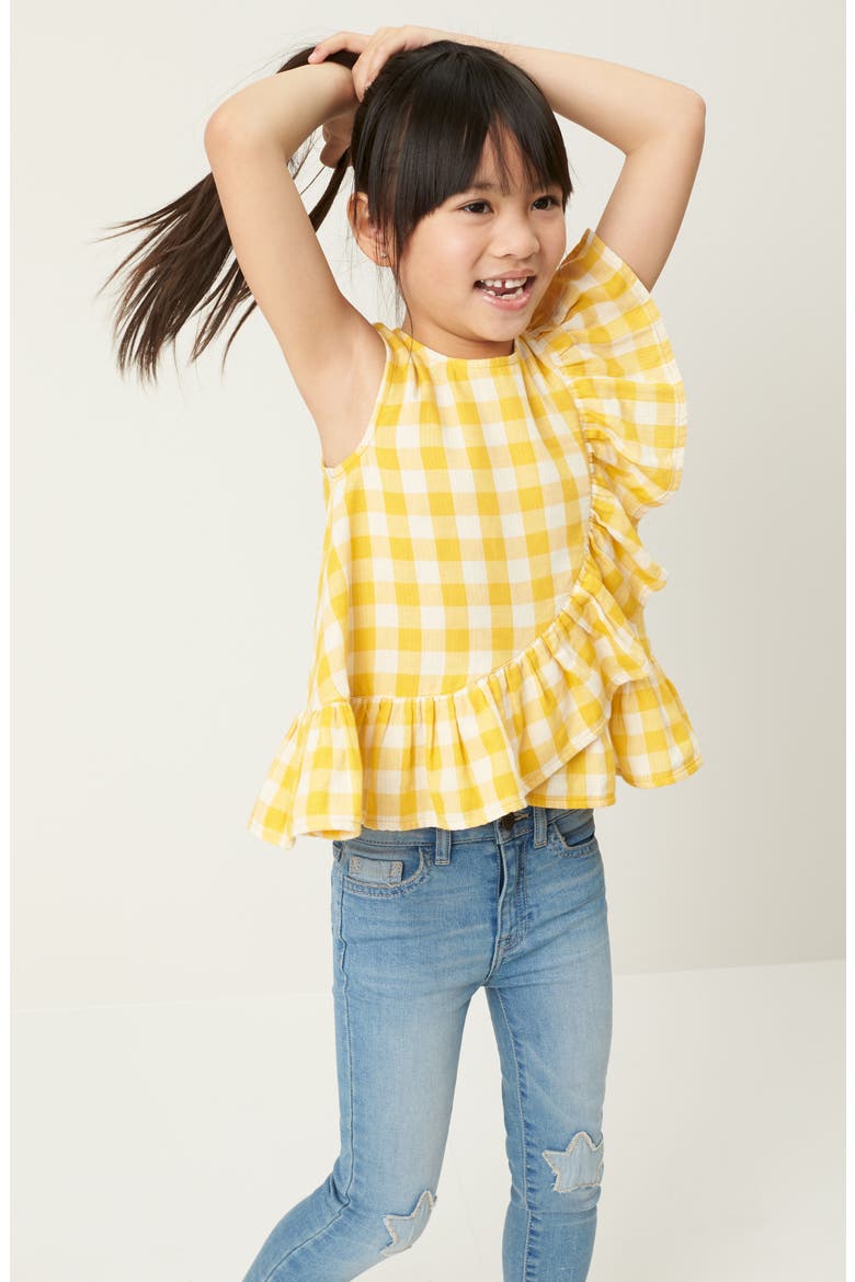 Gingham Ruffle Top, Alternate, color, YELLOW BELL- WHITE CHECK