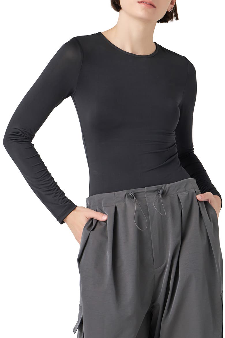 Long Sleeve Bodysuit, Alternate, color, BLACK