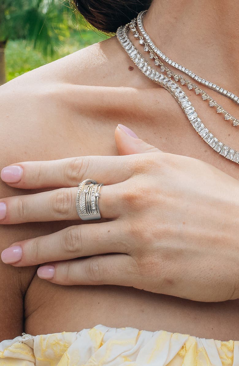 Sterling Forever Raven CZ Layered Ring, Alternate, color, Silver