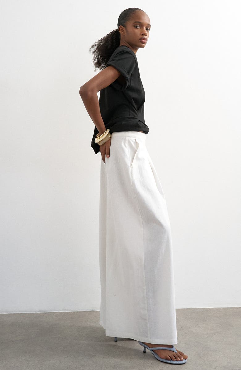 Topshop Linen Blend Wide Leg Pants, Alternate, color, White