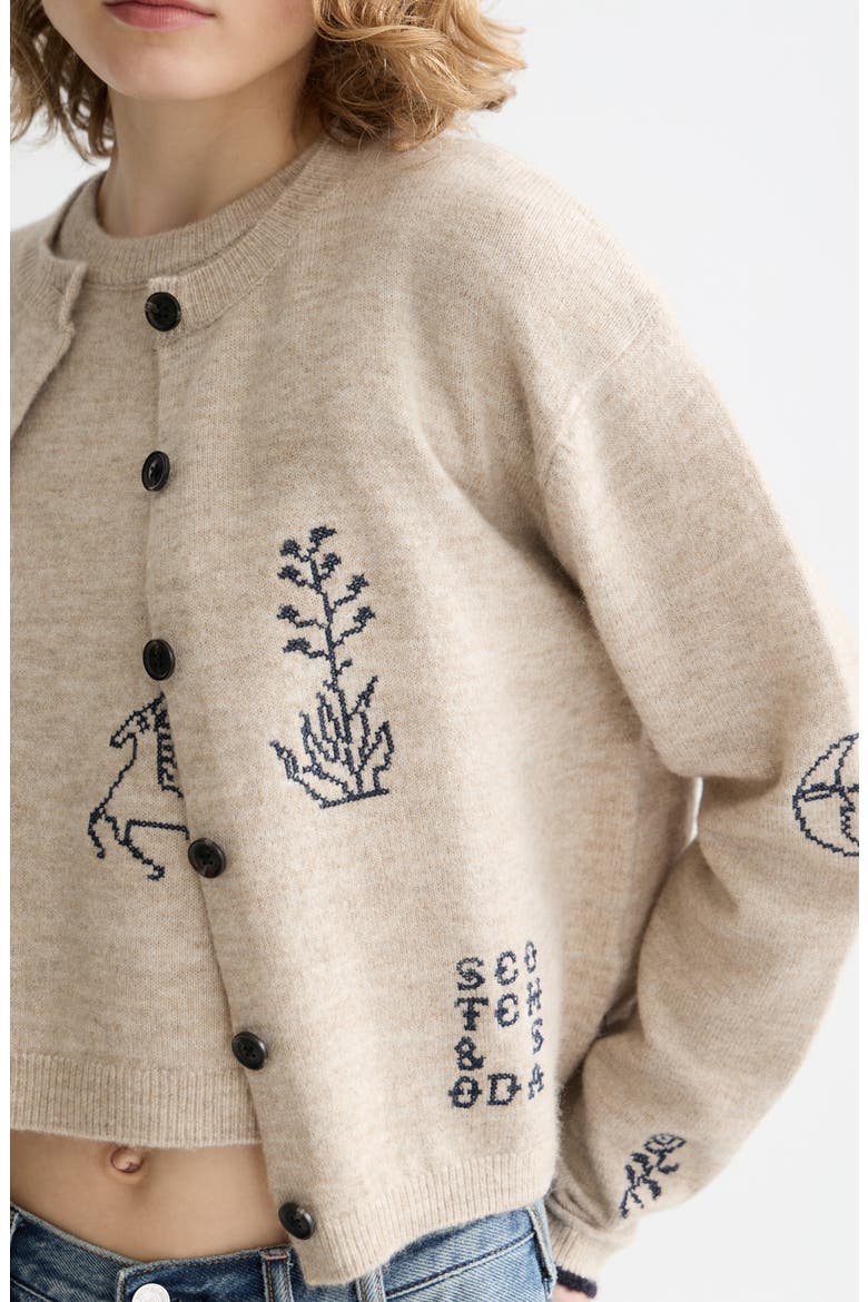 Embroidered Crewneck Cardigan, Alternate, color, OATMEAL MELANGE