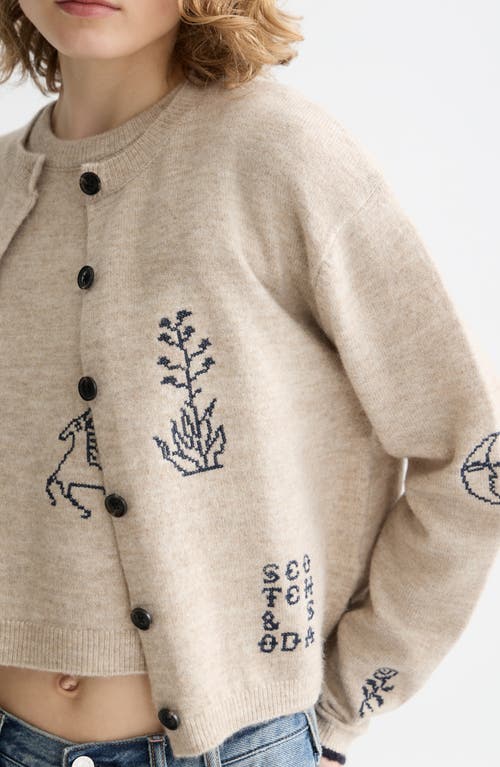 Scotch & Soda Embroidered Crewneck Cardigan In Neutral