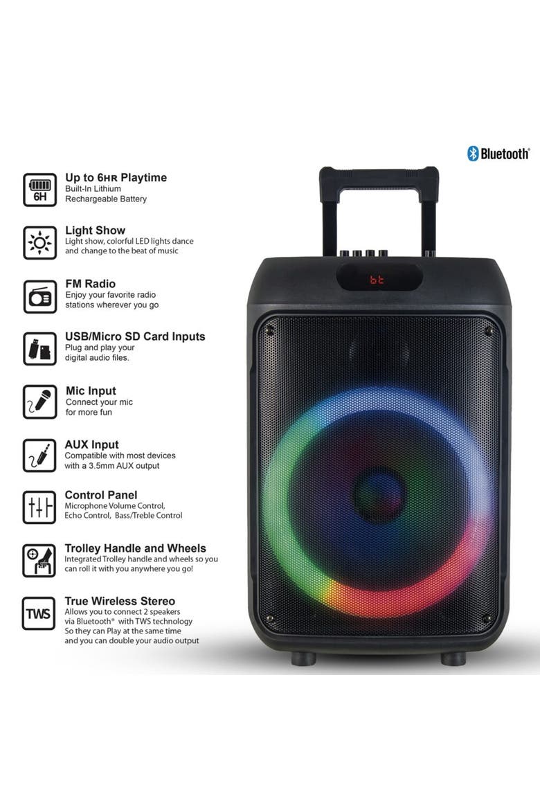 12" Portable RBG Light Party Speaker W/ Microphone, Alternate, color, Black