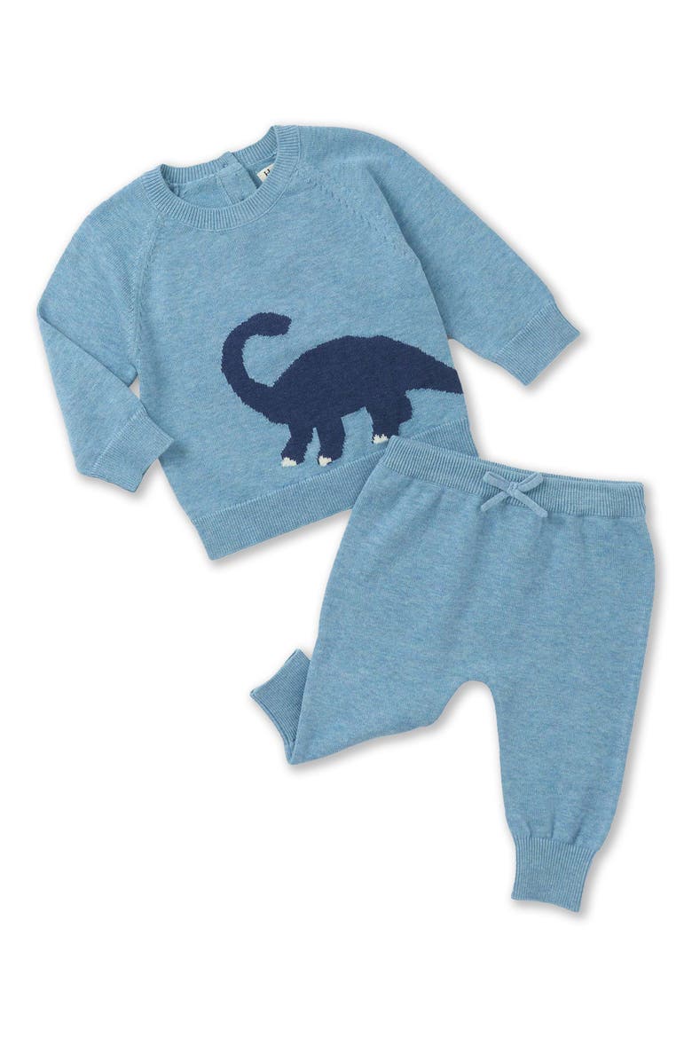 Dinosaur Cotton Crewneck Sweater & Sweater Knit Joggers Set, Main, color, TURQUOISE