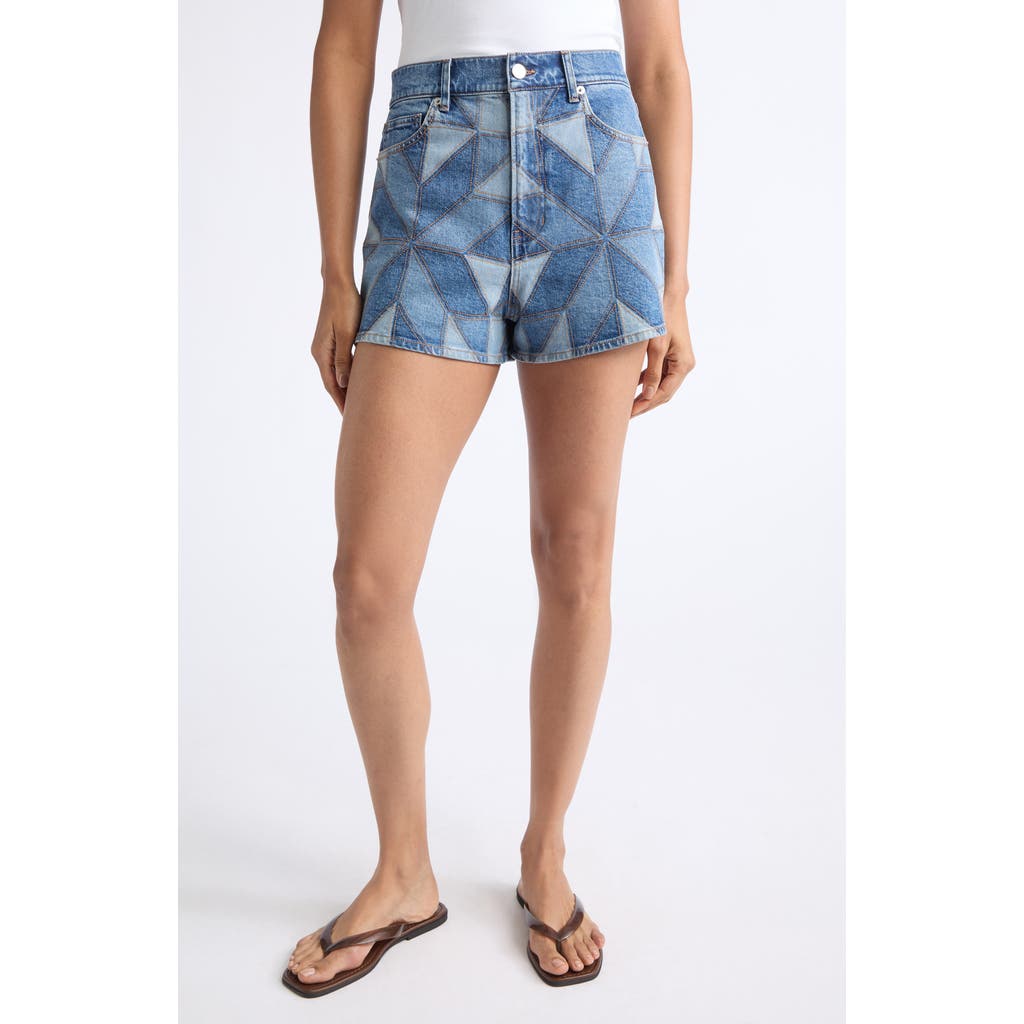 Veronica Beard Elijah Patchwork Denim Shorts In Prism Blue