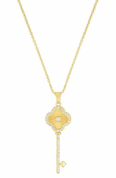 Adornia Pavé Clover Key Pendant Necklace