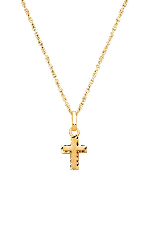 Tiny Blessings 14k Gold Beautifully Beveled Cross 12-14" Necklace In Brown