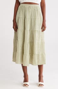 スカート Many layers stripe volume skirt & belt Haven Multi Tiered Maxi Skirt