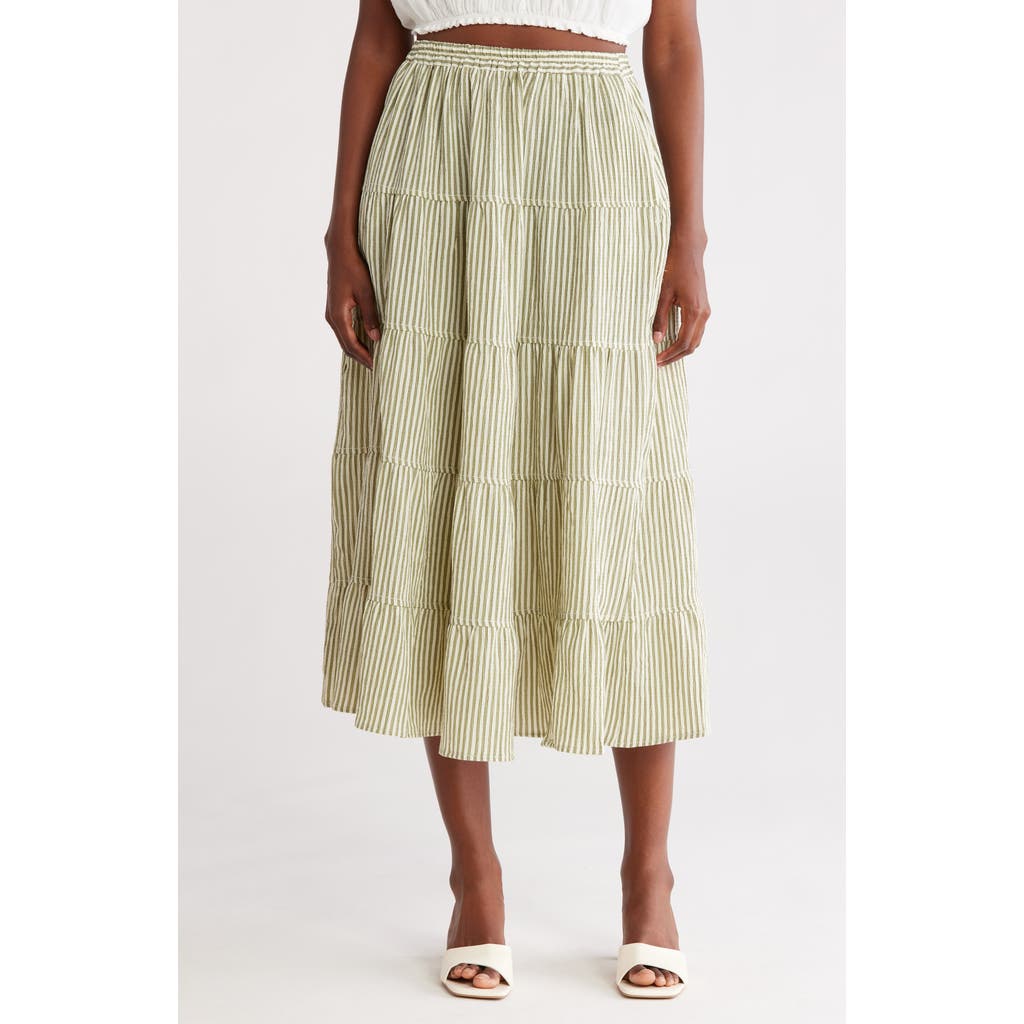 Max Studio Stripe Tiered Maxi Skirt