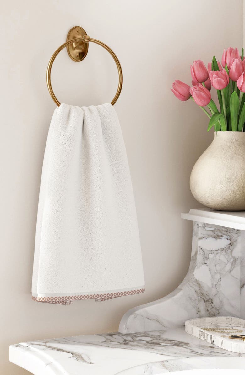 Woven & Weft Border Stitch 6-Piece Cotton Hand Towels, Alternate, color, White / Mid Grey