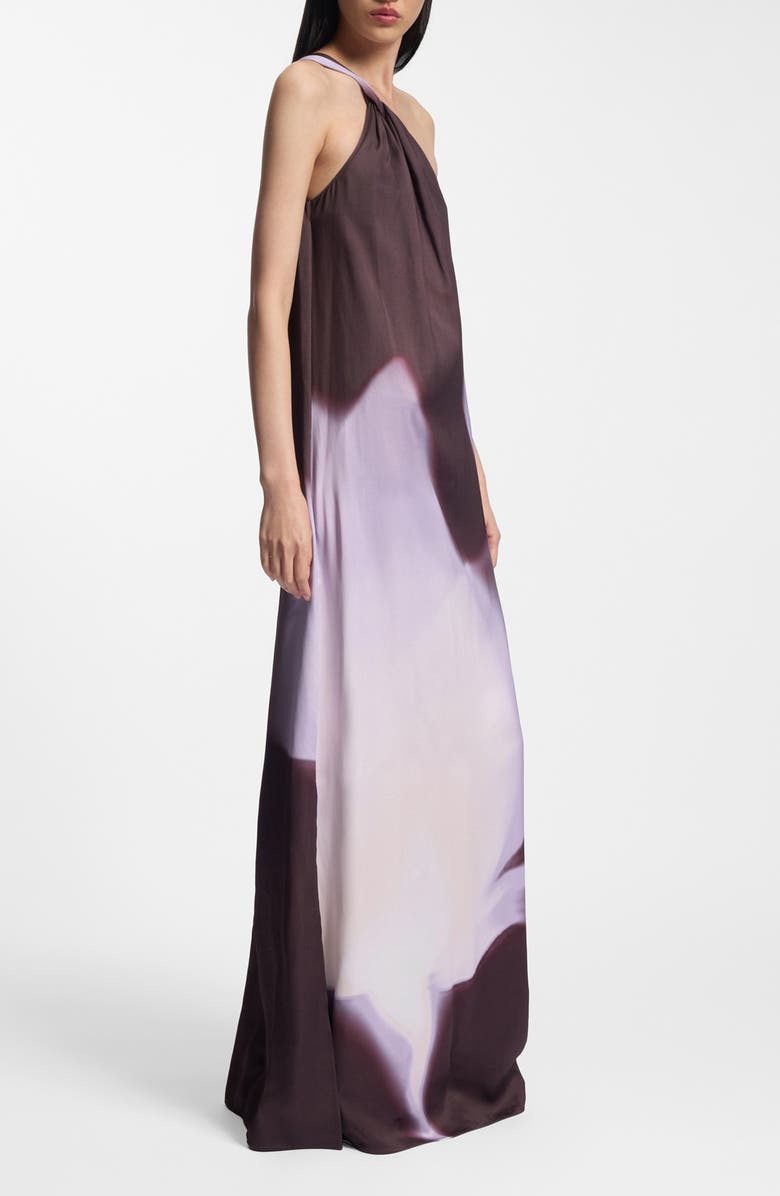 BOSS Dantea One-Shoulder Floral Print Gown, Alternate, color, Mocha Faded Flower