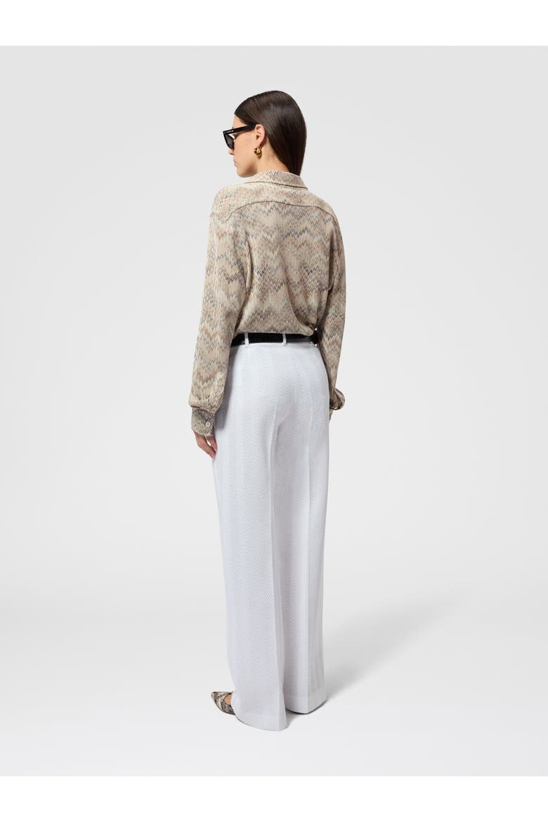 Classic Trousers In Cotton And Viscose Tone-on-tone Zig Zag, Alternate, color, White