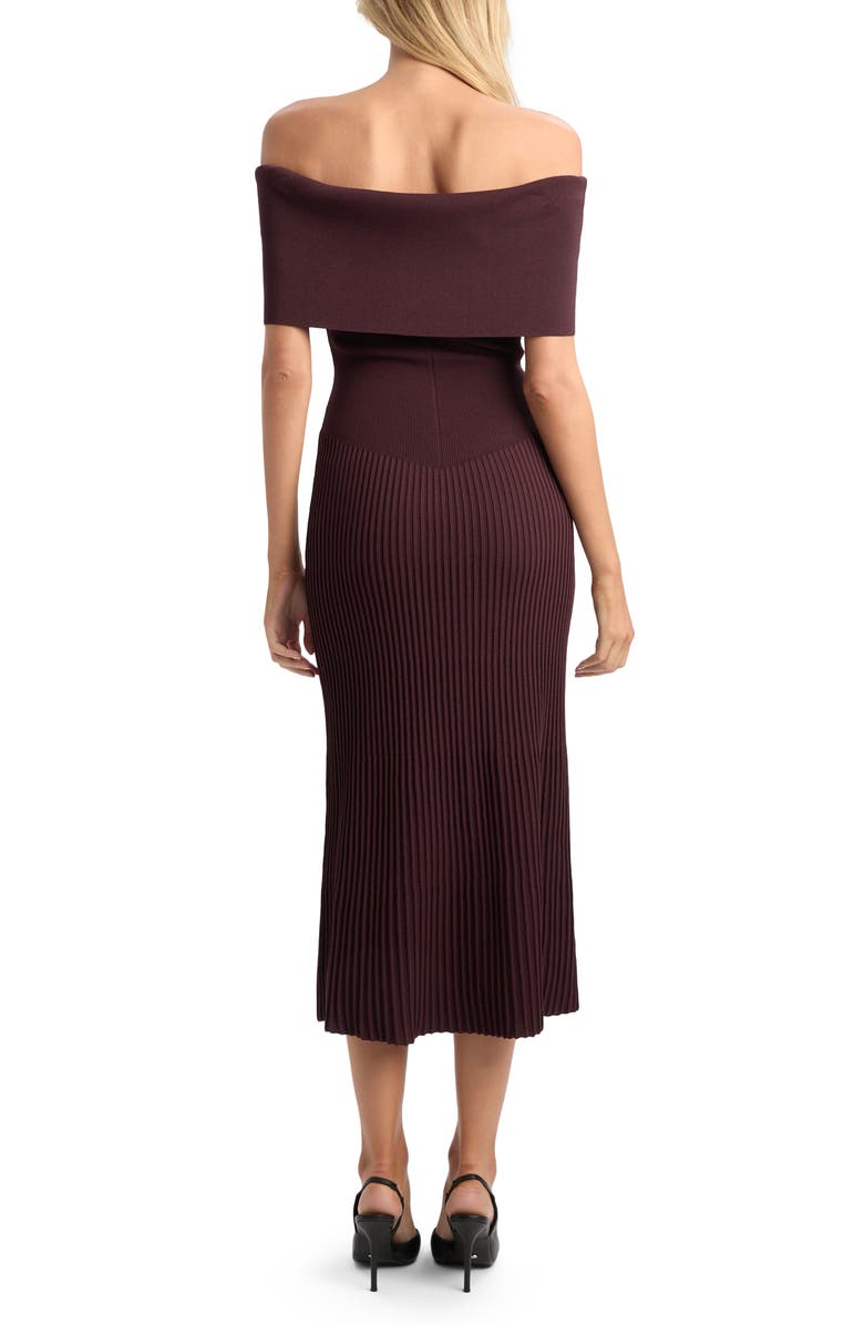 Bardot Harro Off the Shoulder Rib Midi Dress, Alternate, color, Chocolate