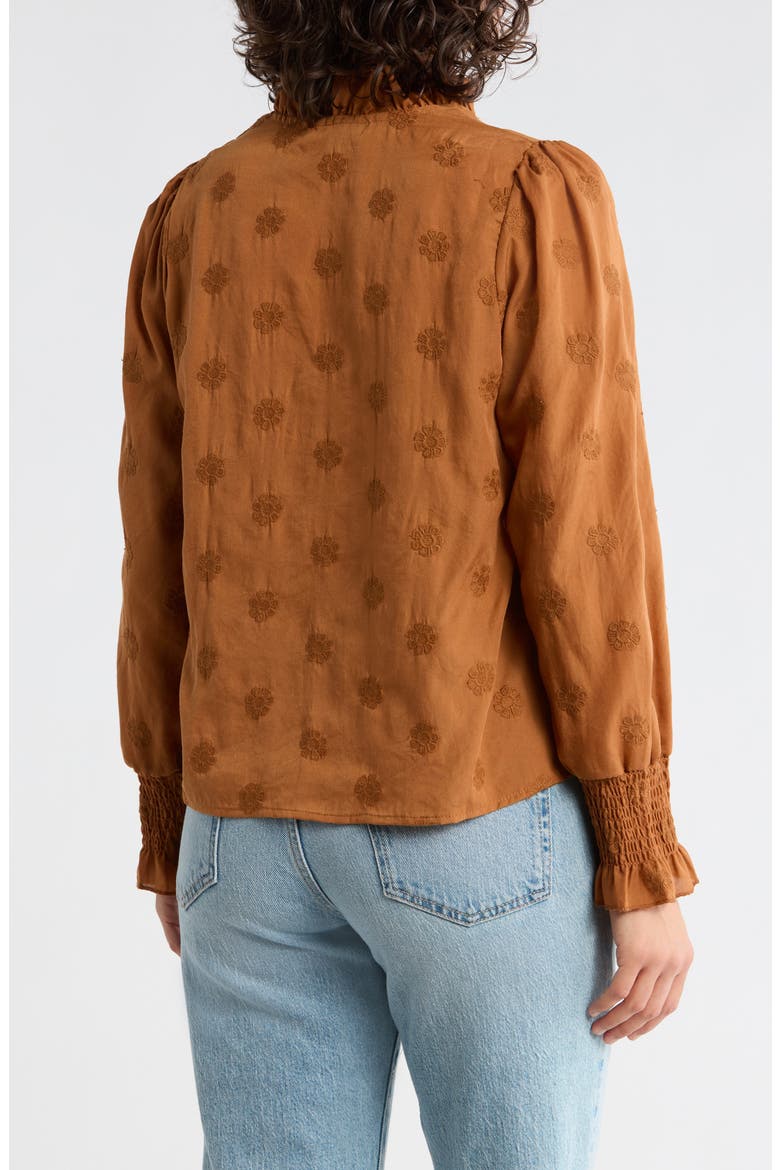 Floral Embroidered Smocked Cuff Top, Alternate, color, CINNAMON