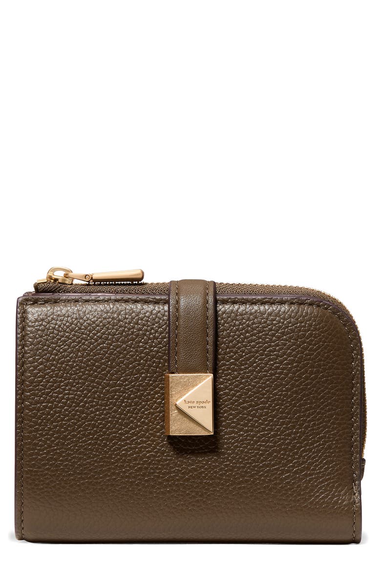 deco pebbled leather bifold wallet, Main, color, BURNT SAGE