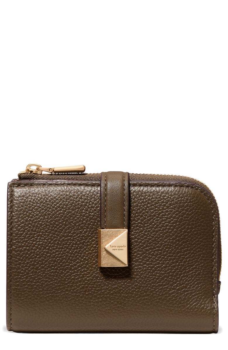 Kate Spade New York deco pebbled leather bifold wallet, Main, color, Burnt Sage