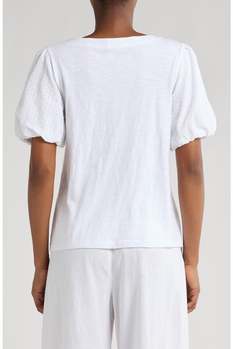 Eyelet Puff Sleeve Organic Cotton Top, Alternate, color, WHITE