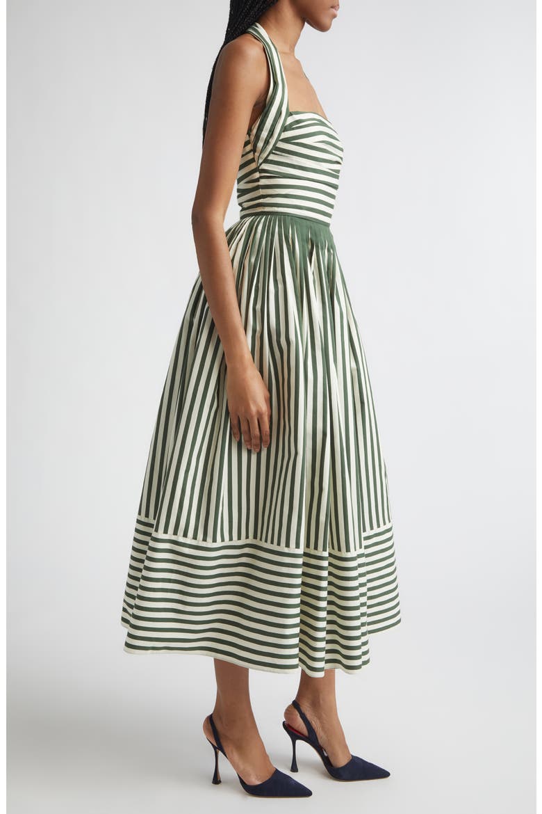 Stripe Cotton Blend Halter Dress, Alternate, color, IVORY/ RACING GREEN