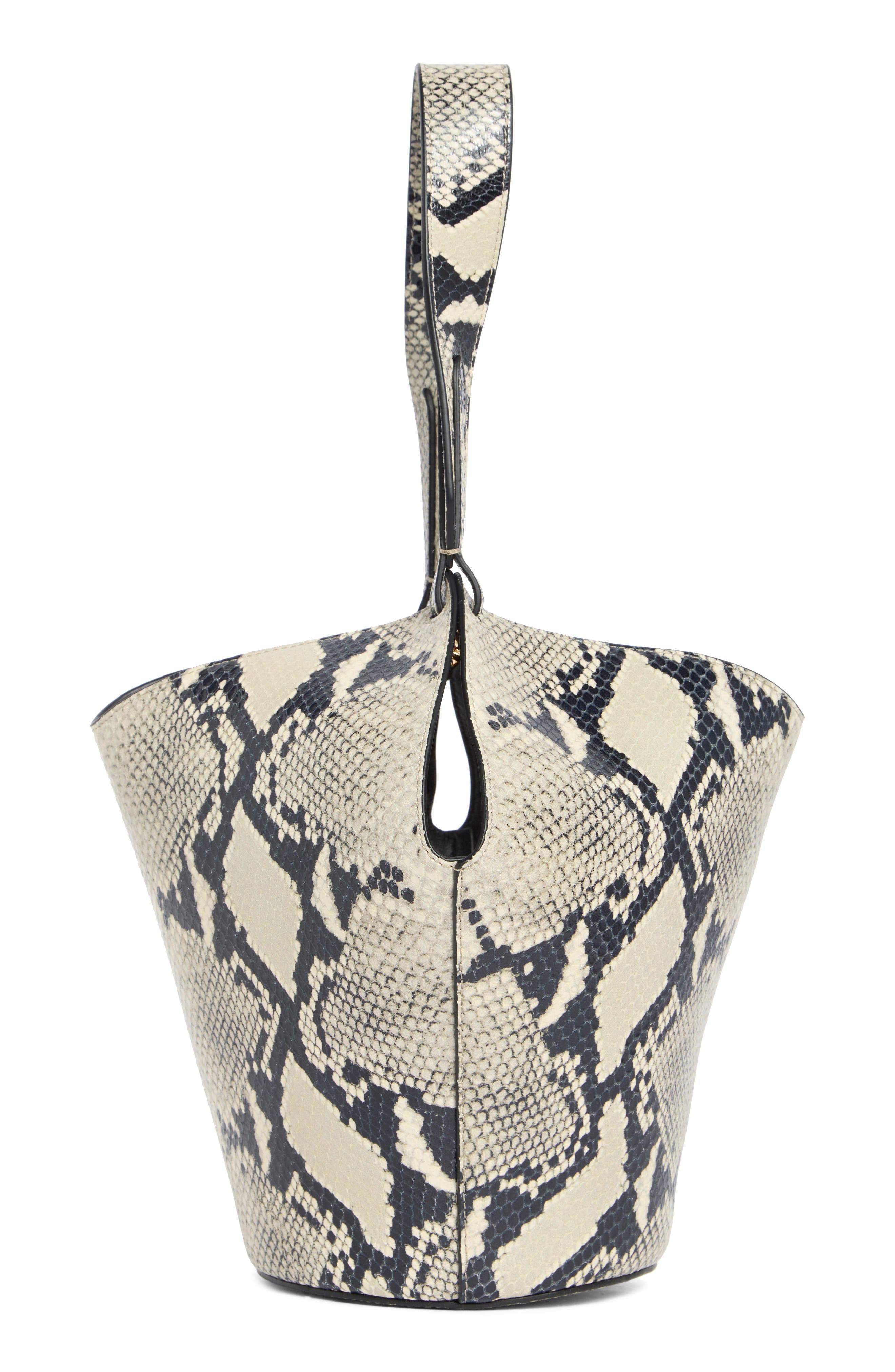 Khaite Mini Lotus Snakeskin Embossed Leather Tote Bag, Alternate, color, 121 Natural