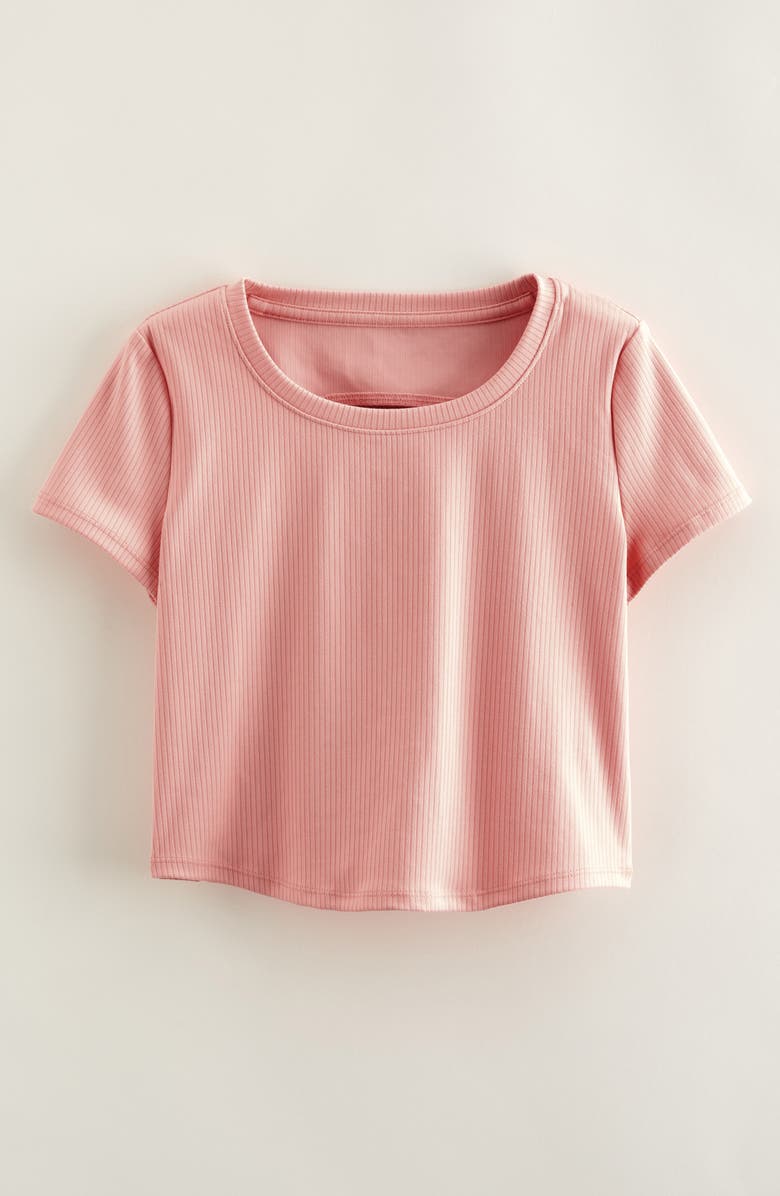 Zella Girl Kids' All in Cutout Rib T-Shirt, Main, color, Pink Pudding