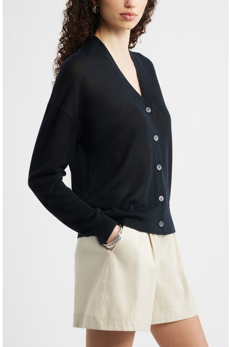 V-Neck Linen & Viscose Cardigan, Alternate, color, BLACK