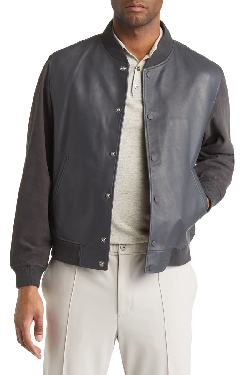 Theory Leather & Suede Varsity Jacket, Main, color, 