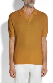 ZEGNA Premium Waffle Knit Cotton Polo Sweater