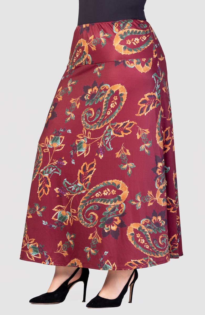24seven Comfort Apparel Paisley Print Jersey Maxi Skirt, Alternate, color, 