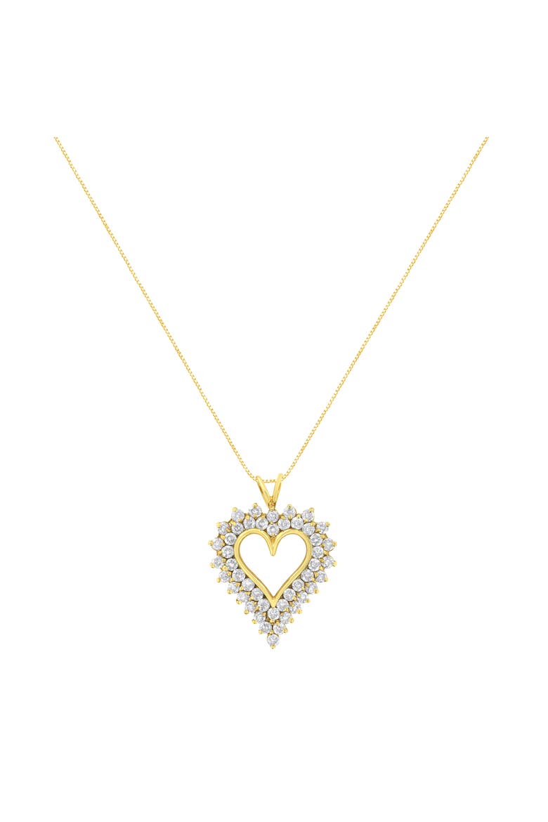 14K Yellow Gold Silver 4 cttw Round-cut Diamond Cluster Heart Pendant Necklace, Alternate, color, Yellow