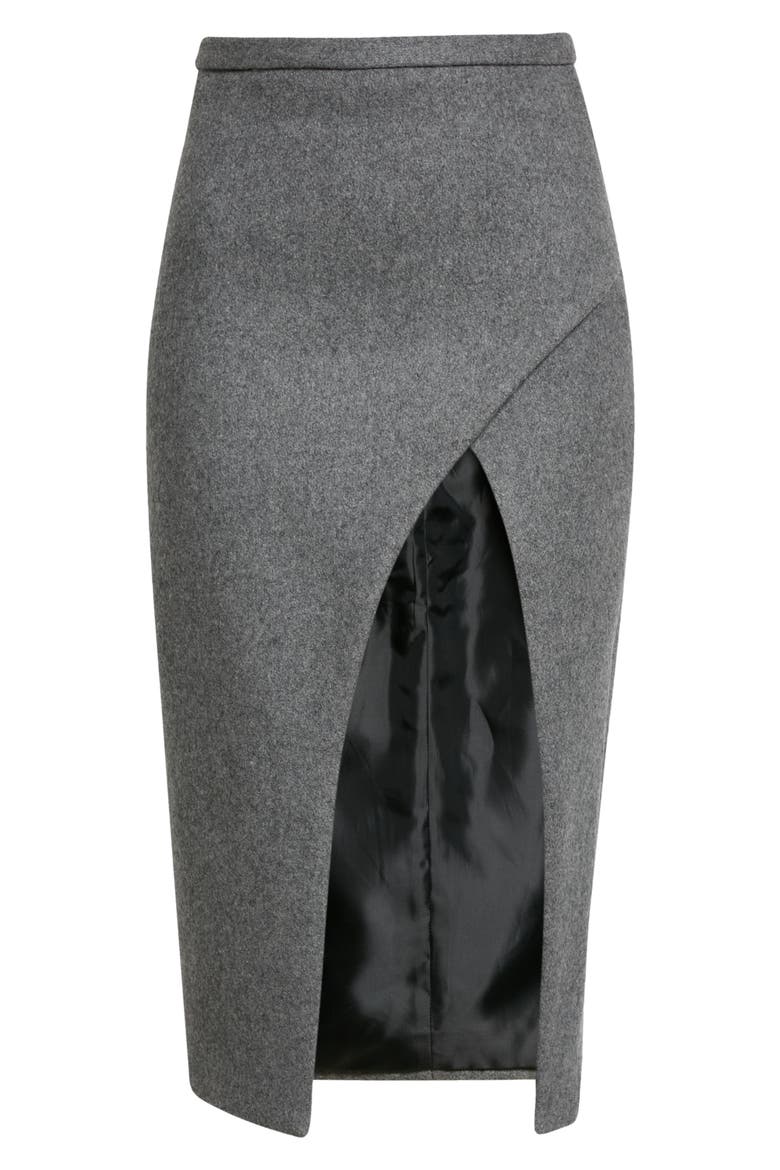 Open Front Boiled Wool Blend Pencil Skirt, Alternate, color, HEATHER GREY