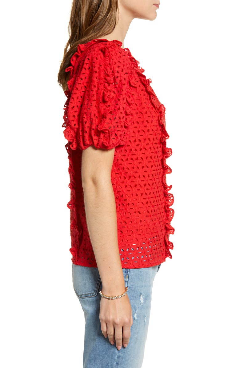 Rachel Parcell Ruffle Detail Cotton Eyelet Blouse, Alternate, color,