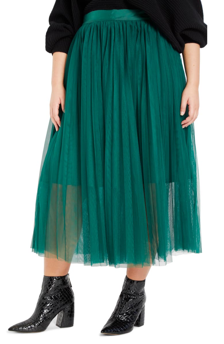 ELOQUII Pleated Tulle Maxi Skirt, Main, color,