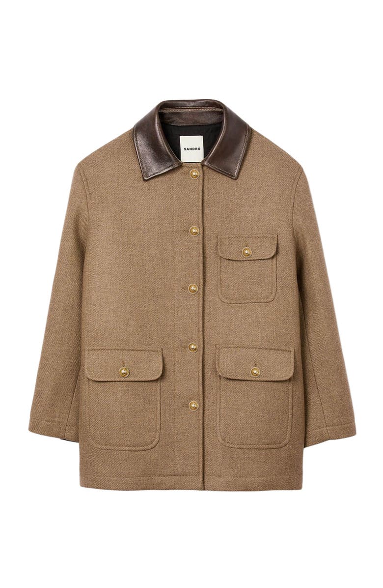 SANDRO Tweed coat, Alternate, color, Caramel