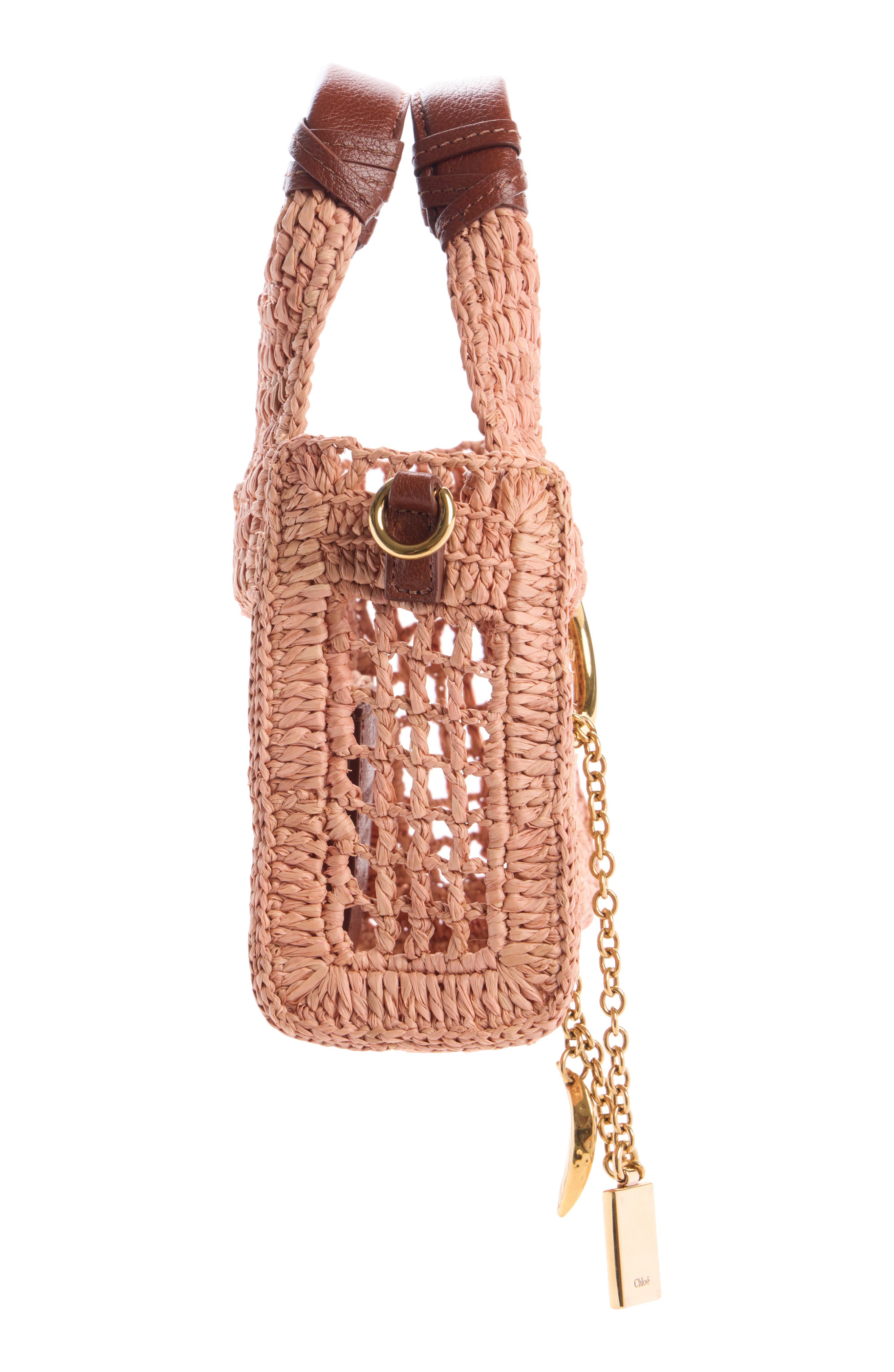 Chloé Mini Summer Banana Crochet Raffia East/West Tote, Alternate, color, Summery Beige