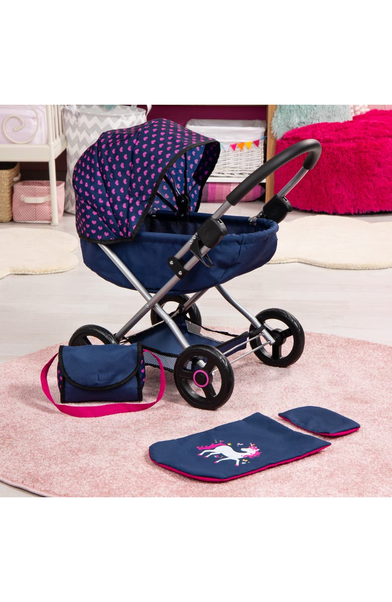 Bayer Design 4 in 1 Toy Baby Doll Pram Stroller Cosy Set Up to 18 Inch, Blue, Purple, Alternate, color, Multicolored