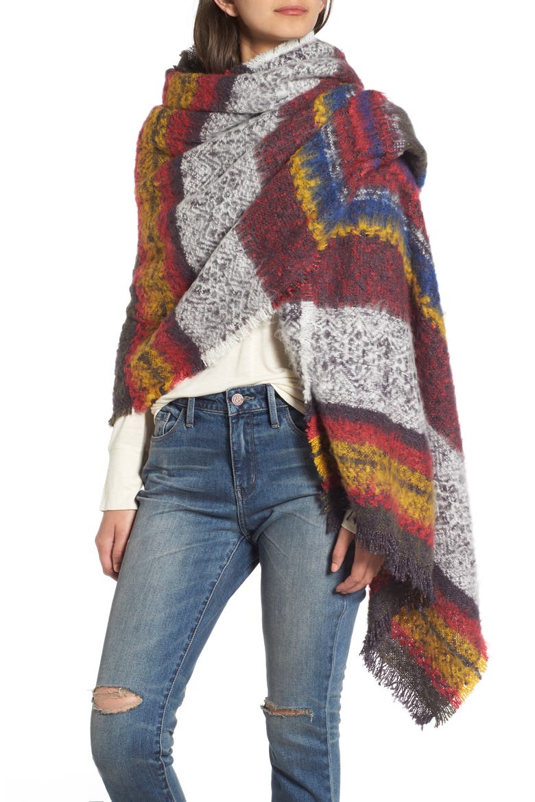 Brushed Stripe Blanket Wrap, Alternate, color, OLIVE COMBO