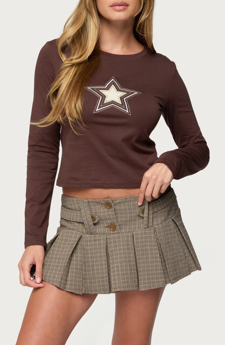 EDIKTED Starlett Long Sleeve Cotton T-Shirt, Main, color, Brown