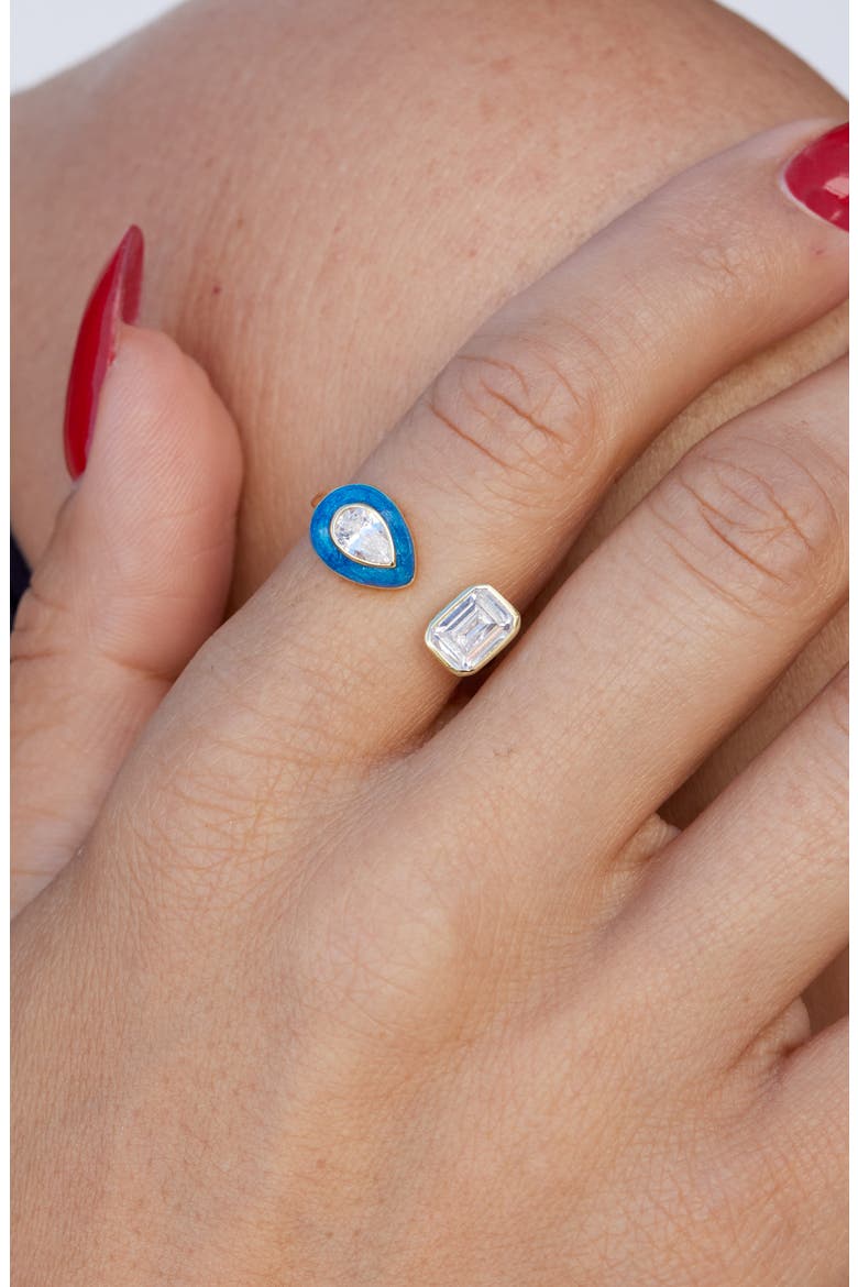 Cubic Zirconia & Enamel Open Band Ring, Alternate, color, YELLOW GOLD