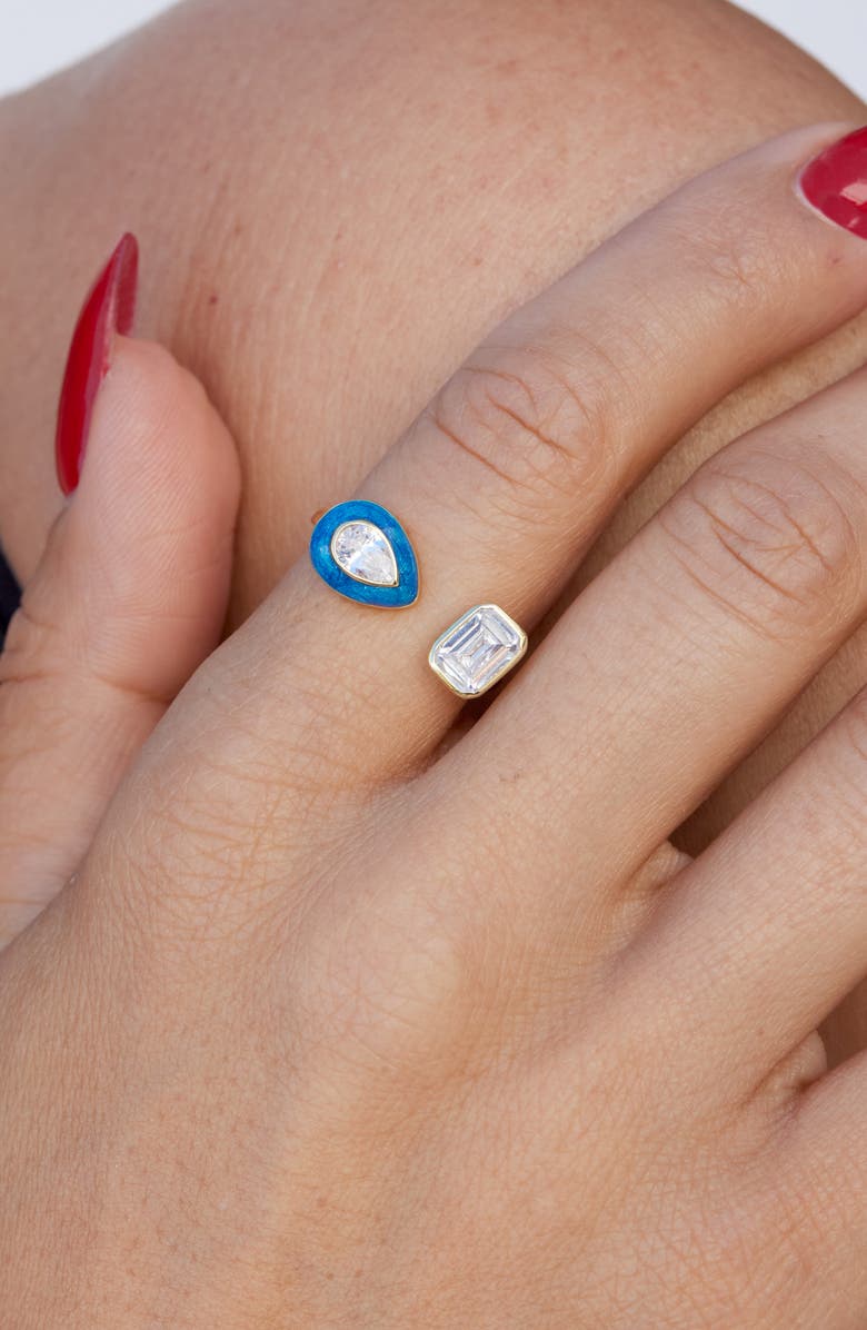 SAVVY CIE JEWELS Cubic Zirconia & Enamel Open Band Ring, Alternate, color, Yellow Gold