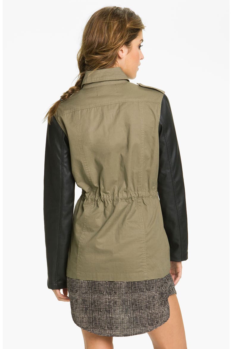Faux Leather Sleeve Utility Jacket, Alternate, color, OLIVE