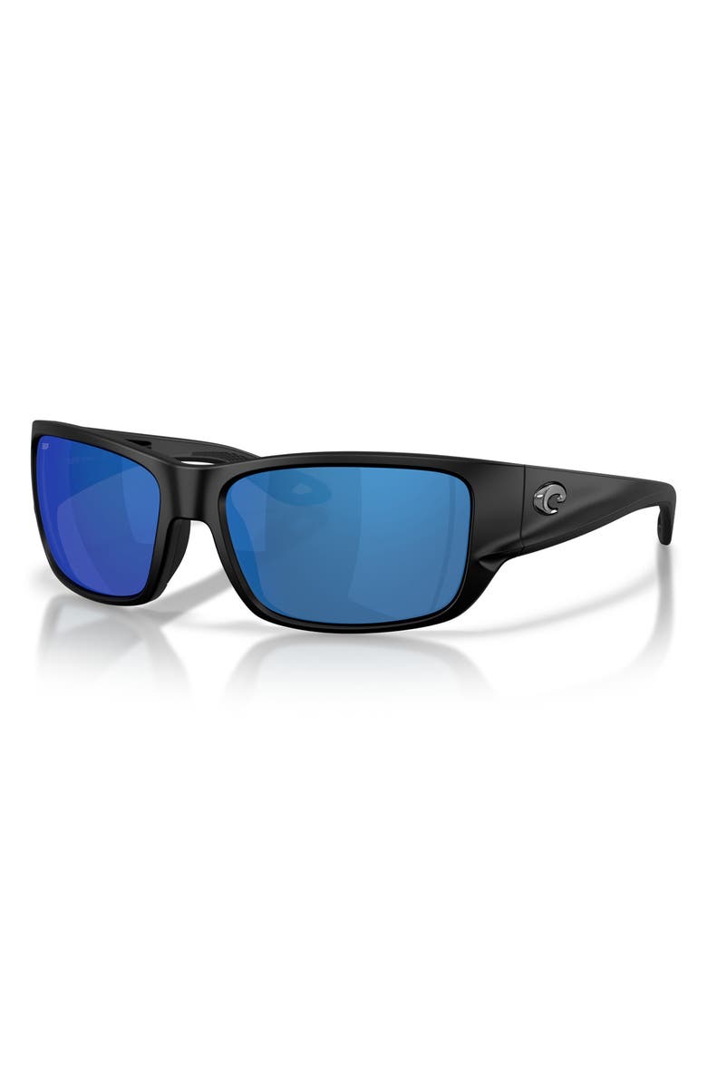 Costa Del Mar Schoolie 56mm Polarized Mirrored Rectangular Sunglasses, Alternate, color, Matte Black / Blue Mirror