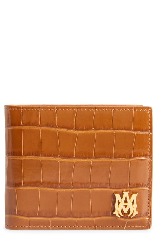 Amiri Ma Icon Croc Embossed Leather Bifold Wallet In Brown