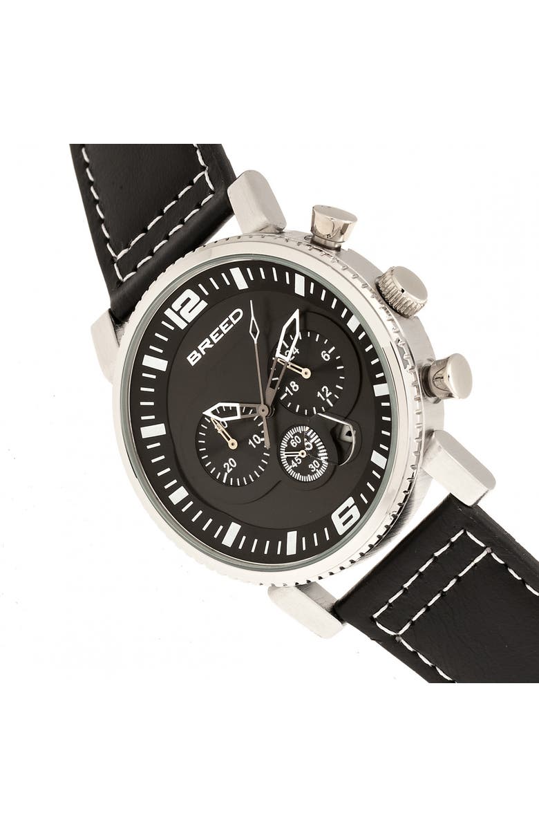 BREED Ryker Chronograph Leather-Band Watch w/Date, Alternate, color, Black