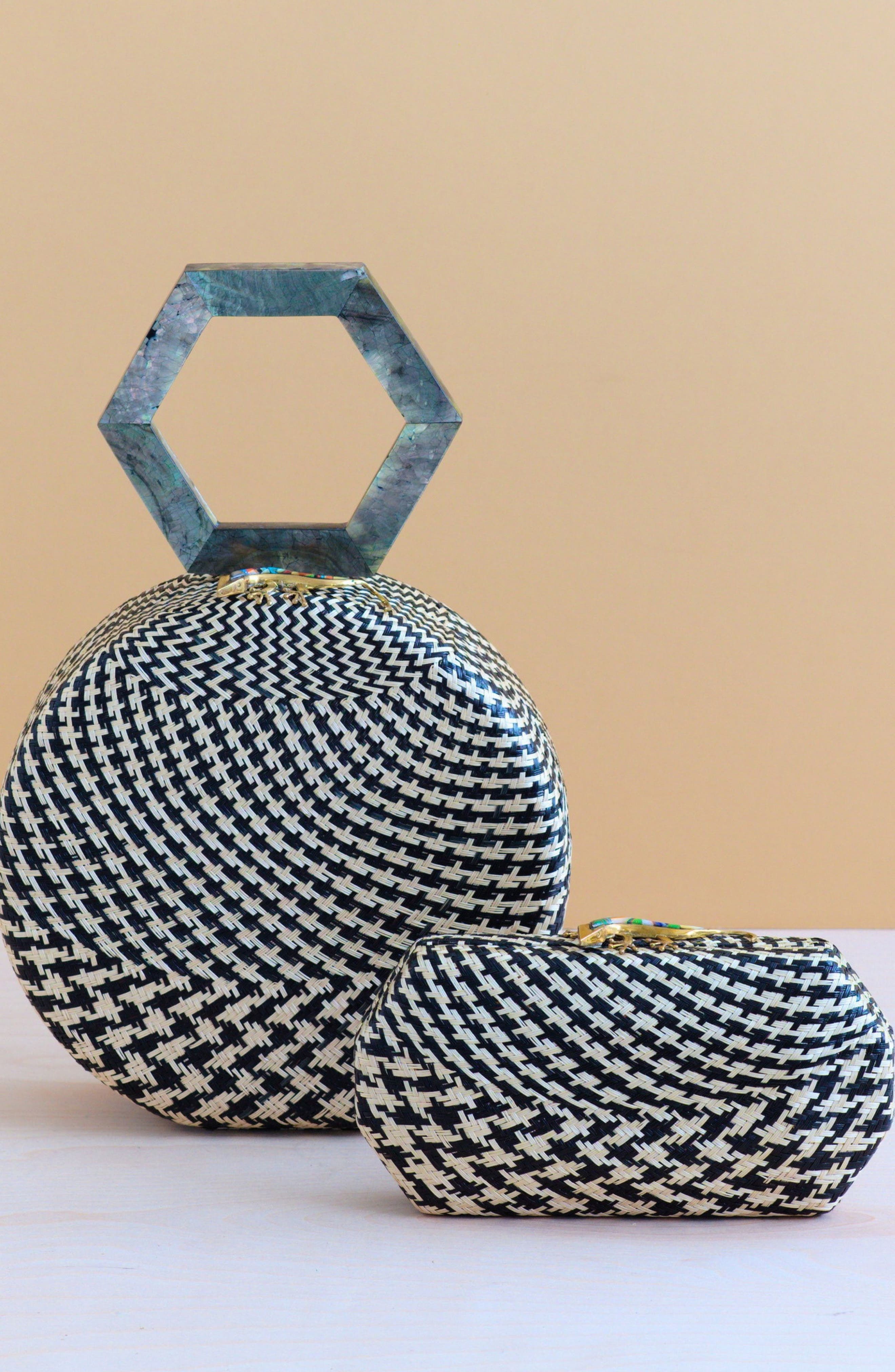 LIKHA Houndstooth Octagon Clutch, Alternate, color, Black