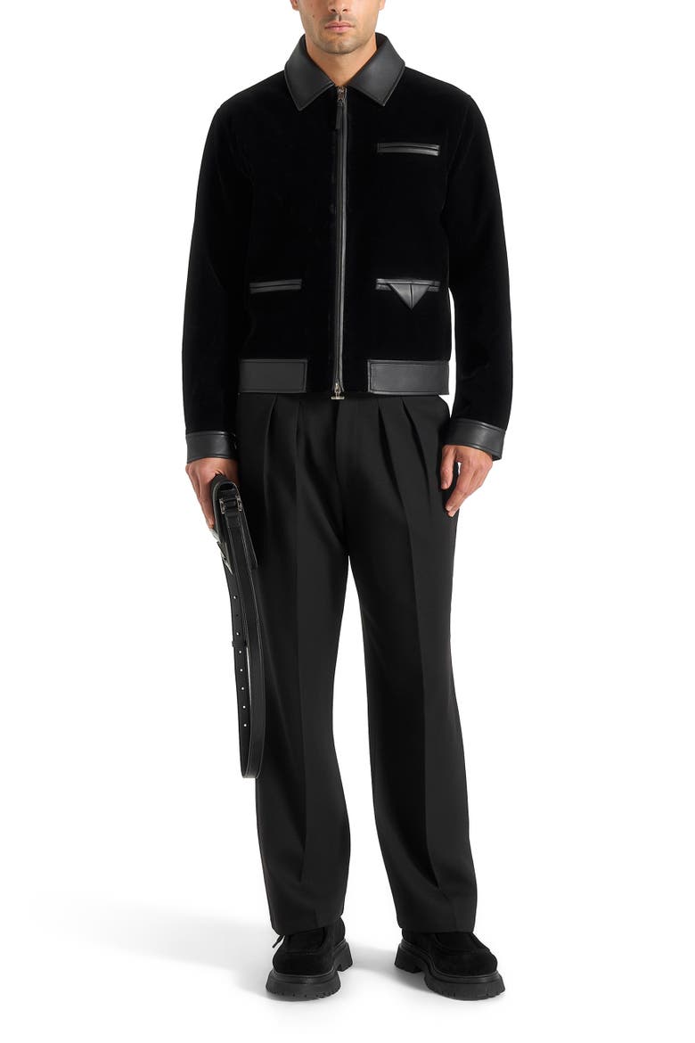 Tony Velvet & Leather Contrast Jacket, Main, color, Black