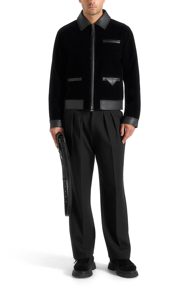 Manière De Voir Tony Velvet & Leather Contrast Jacket, Main, color, Black