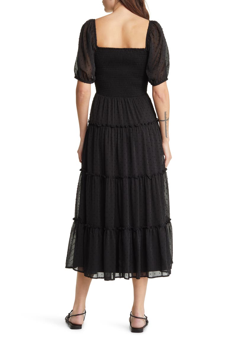 Tiered Smocked Midi Dress, Alternate, color, BLACK
